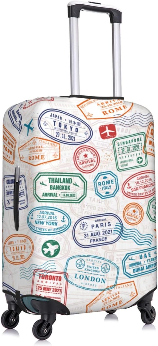 Luggage Cover with World City Stamps & Airplane Pattern, Suitcase Protector - Image 3