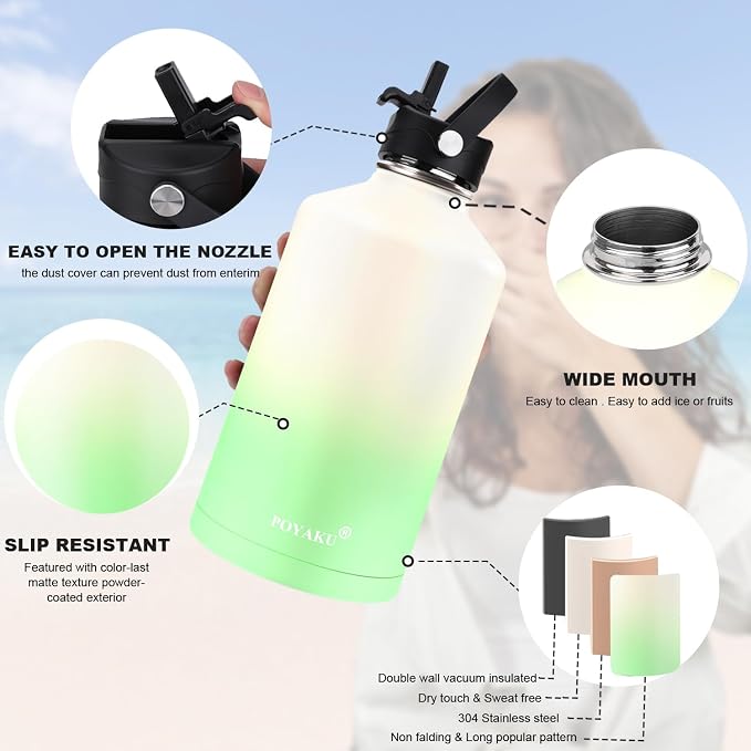 Water Bottle Insulated 32oz 40oz 64oz 128oz Straw Lid Spout Lid & 3 Lids - Image 5