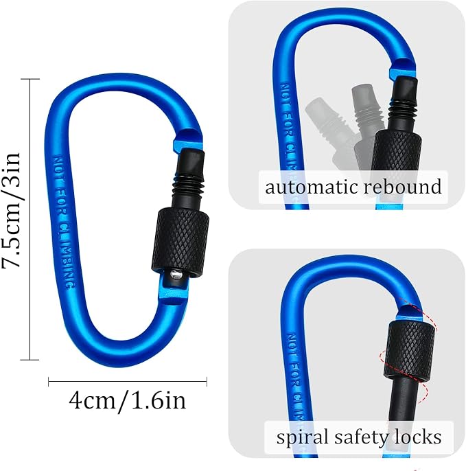 6 Pack Small Locking Carabiner, 3 Inch Aluminum D-Shape Snap Hook - Image 4