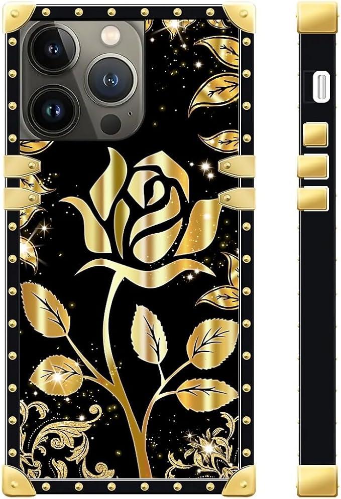 Compatible with iPhone 13 Pro Max Case, Shine Gold Rose Luxury Golden Decoration - Image 3