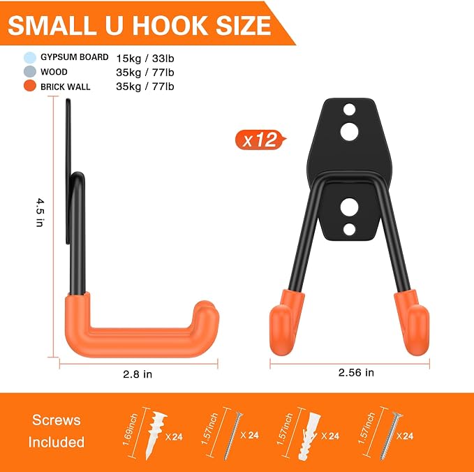 HUPBIPY Heavy Duty Garage Hooks 12 Pack, 2.8 inch Small U Shaped Hanger - Image 2