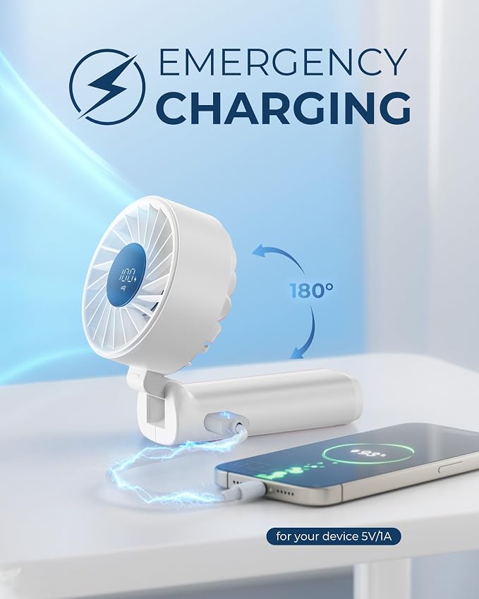 Peiyuu Handheld Portable Fan, 4000mAh USB Rechargeable Personal Fan, 180° - Image 4