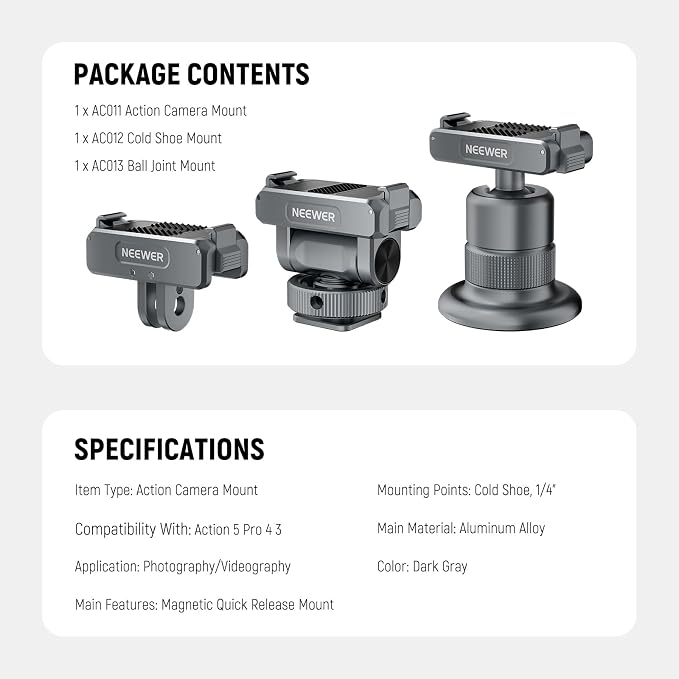 NEEWER Action Camera Accessories Kit Compatible - Image 7