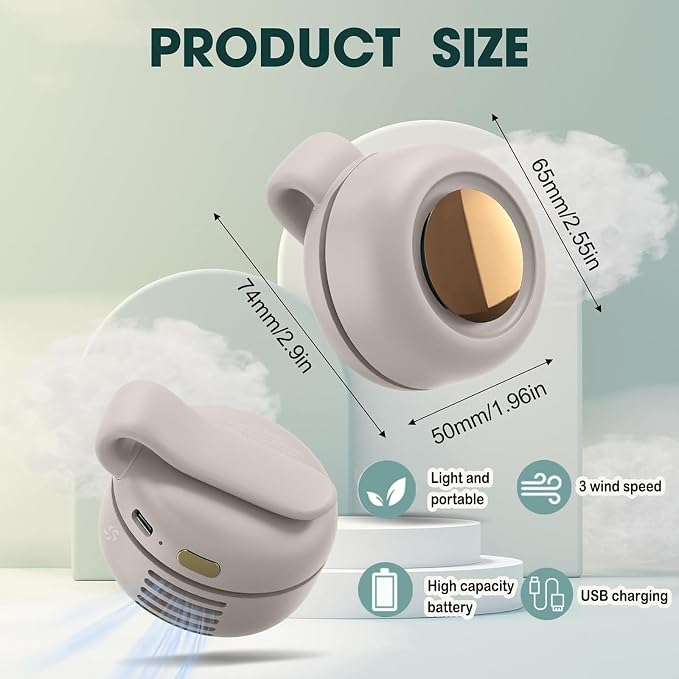 Portable Silent Mini Bladeless Fan Clip On, Small Clip Fan, Adjustable 3 Speeds - Image 2