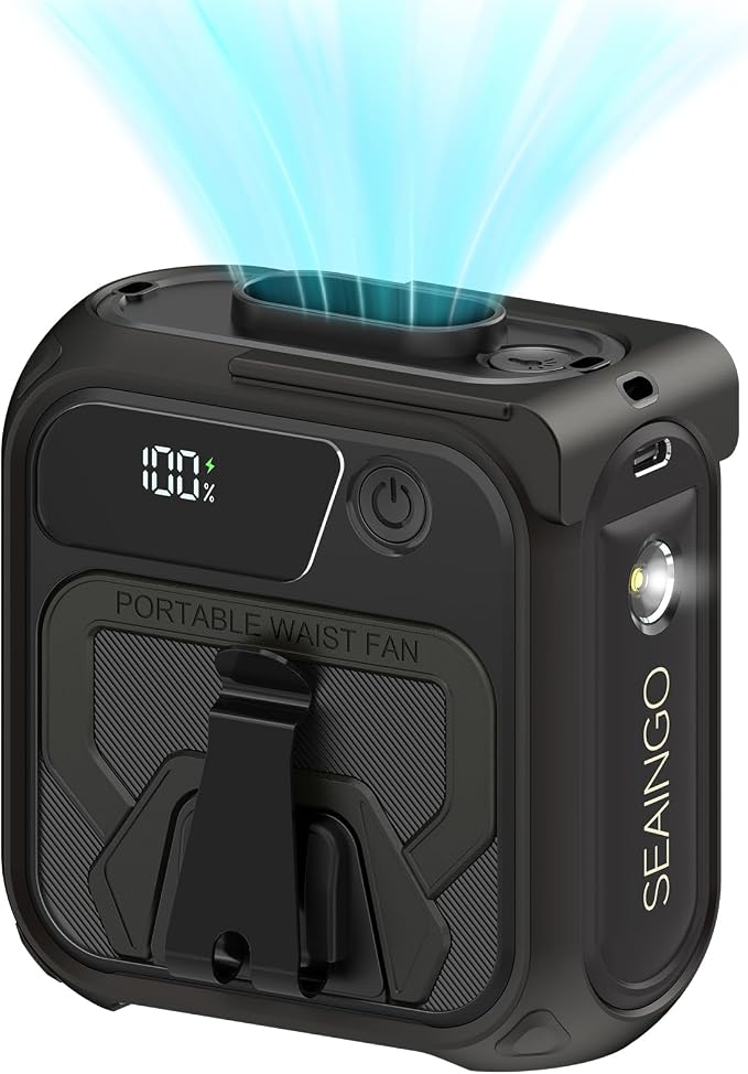 SEAINGO Portable Waist Fan Rechargeable – 10000mAh, 42 ft/s Max, 5 Speeds by SEAINGO