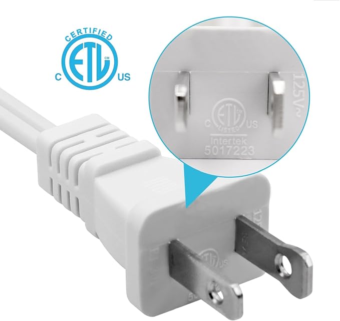 Small Extension Cord 1 FT, 2 Prong White, Thin and Short Extension Cords - Image 5