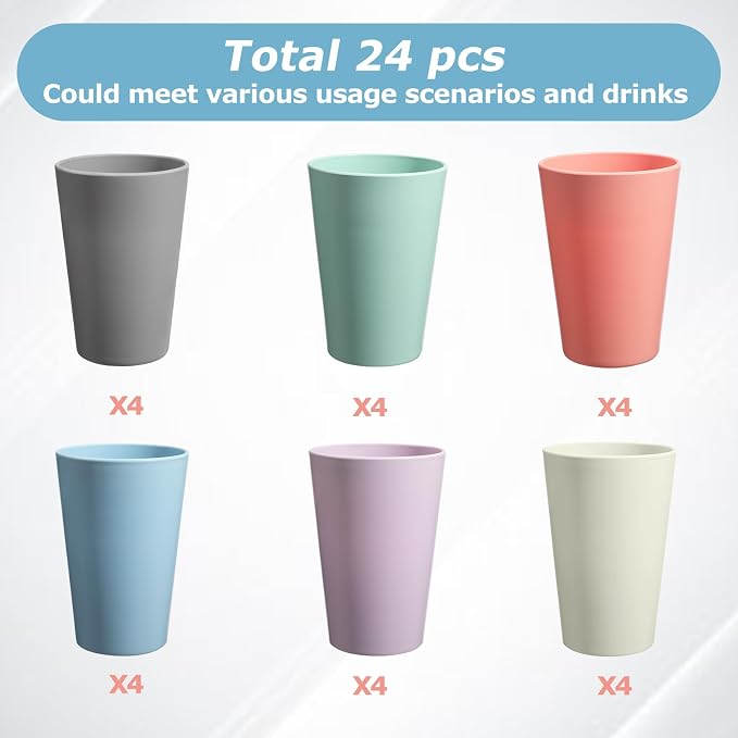24 Pcs Unbreakable Plastic Cups Set, 14 oz Reusable Plastic Cups, Stackable - Image 3