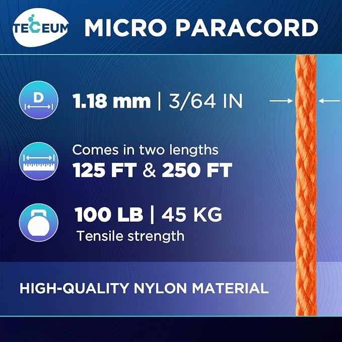 TECEUM Micro Paracord – 1.18 mm X 125 ft – Micro Utility Cord – Thin Braided - Image 2