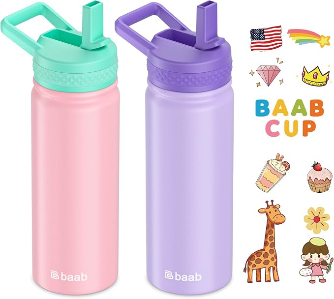 baab 20oz Kids Water Bottle, Insulated Water Bottle by baabKidWatterBottle