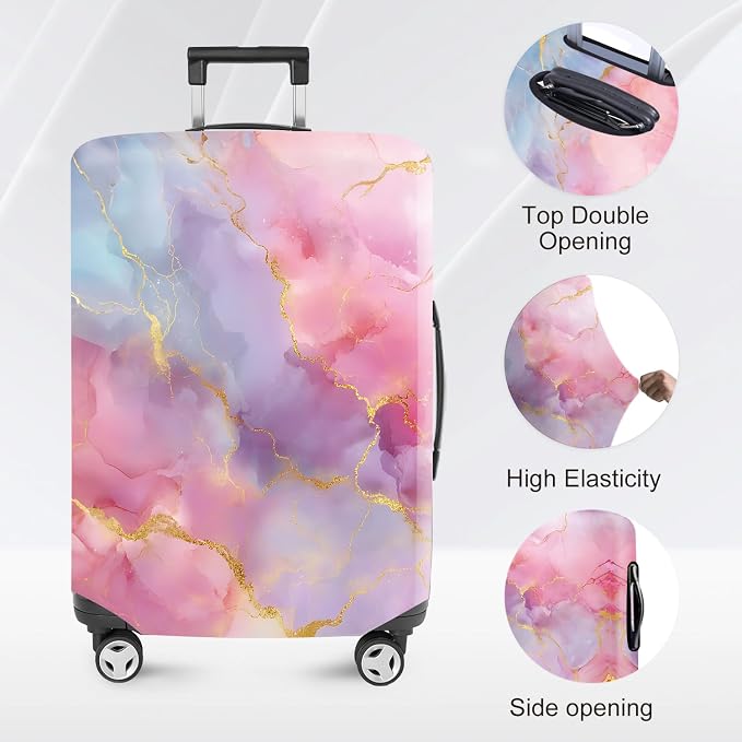ANNA QUEEN Pink Marble Travel Luggage Cover -Stretchable Airplane Suitcase - Image 3