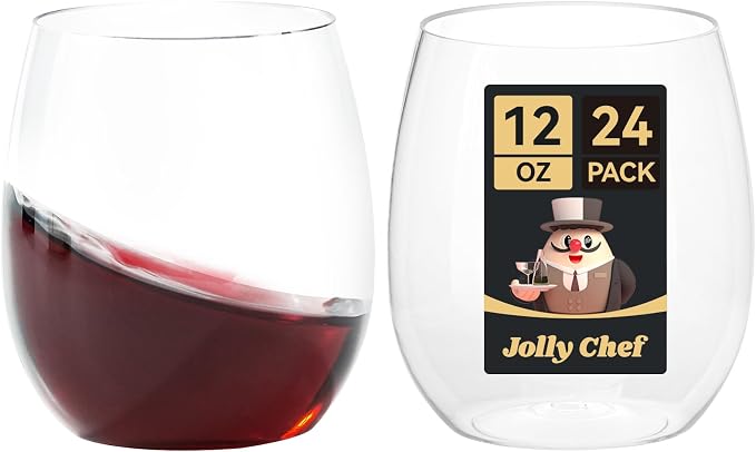 JOLLY CHEF 24 Pack 12 Oz Disposable Plastic Wine Glasses, Shatterproof by JOLLYCHEF