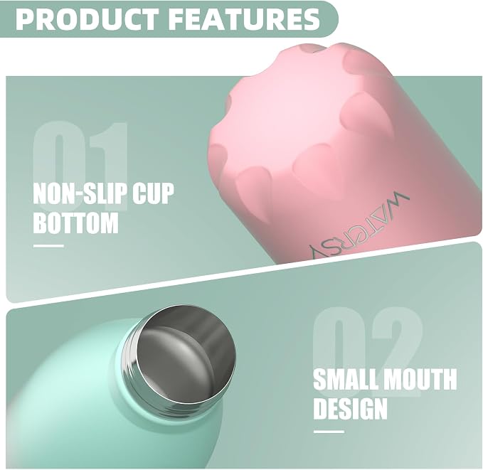 WATERSY Stainless Steel Water Bottle, 17oz/500ml Insulated Pink Bottle Keeps - Image 4