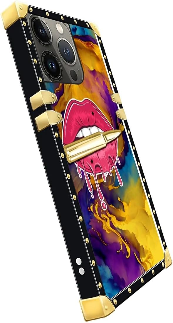 Compatible with iPhone 15 Pro Max Case, Cool Corlorful Lip Marble Luxury Golden - Image 4