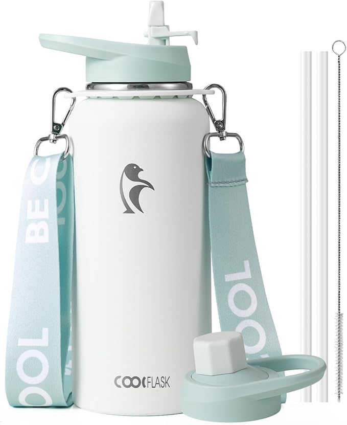 Coolflask Water Bottle with Straw, 32 oz Insulated Metal Water Flask with Straw by Coolflask