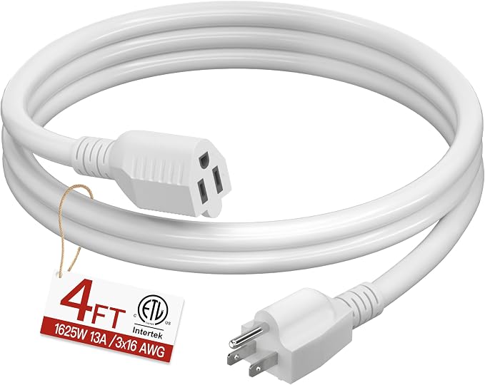 16/3 Short Extension Cord 4 FT, Indoor 3 Prong Power Cable, Suitable by Skrizcable