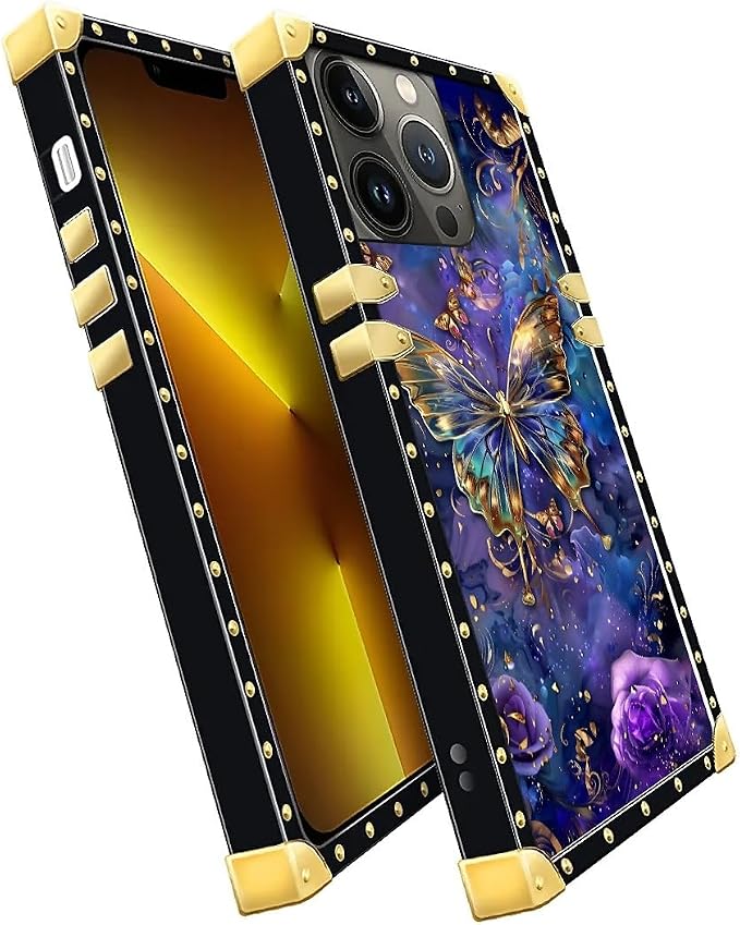 Compatible with iPhone 13 Pro Case, Glistening Golden Butterfly Vibrant Purple - Image 3