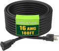 Indoor Outdoor Extension Cord 100 FT, 16/3 SJTW Weatherproof Black Electrical by GREATIDE