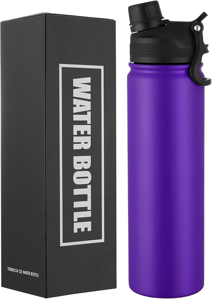 Insulated Water Bottle 24oz, Stainless Steel Double Wall Vacuum Sports Flask by ERTOOE
