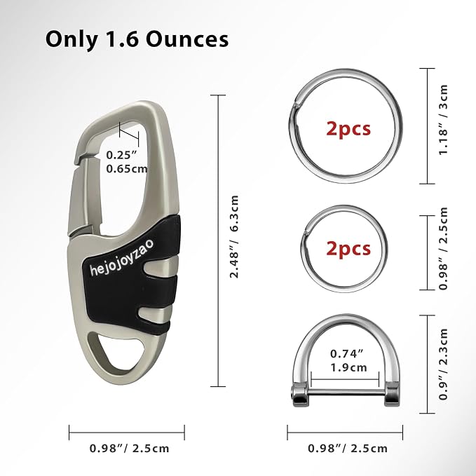 Keychain with Carabiner Clip, 4 Heavy Duty Key Rings and D Ring - Image 5