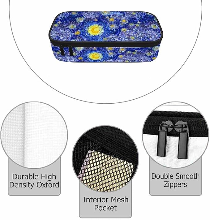 Blue Sky Pencil Bag Glowing Moon Starry Sky Abstract Painting Big Capacity - Image 3