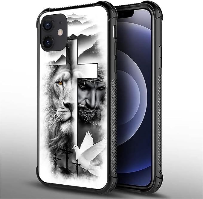 for iPhone 12/12 Pro Case, Lion Cross Jesus Christ Dove Pattern Graphic Design - Image 2