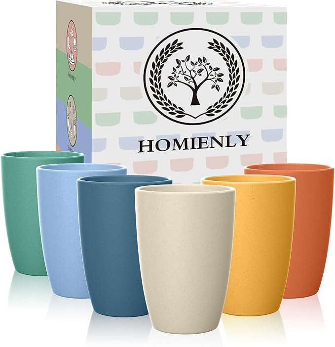Homienly Water Cups Wheat Straw Drinking Glasses Cups 12oz Unbreakable Cups by HOMIENLY