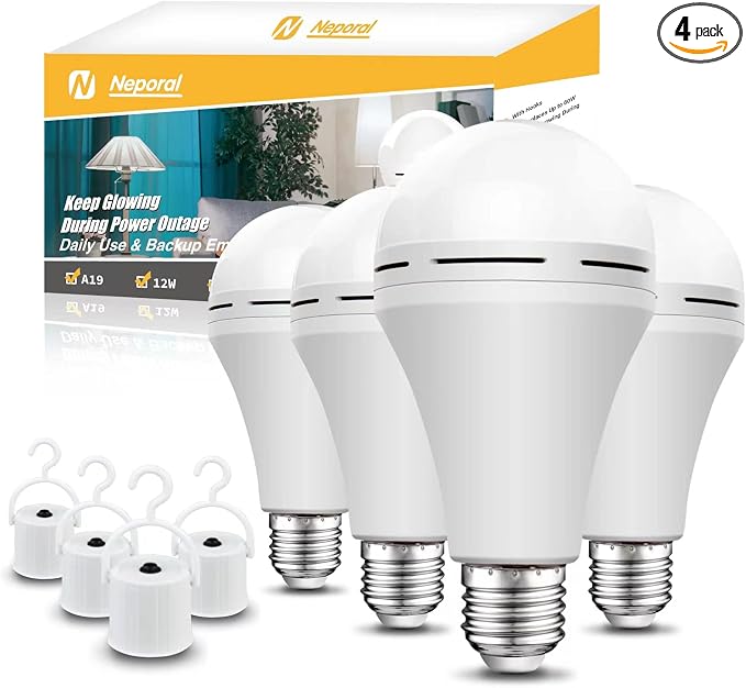 Rechargeable Light Bulbs, Back Up Battery Light Bulbs, 15W 80W Equivalent 6000K by Neporal
