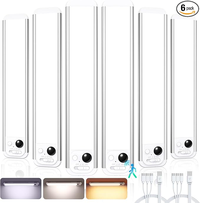 RUIKORING 8.5" Under Cabinet Lighting 6 Pack, 3 Colors, Motion Sensor Light by RUIKORING
