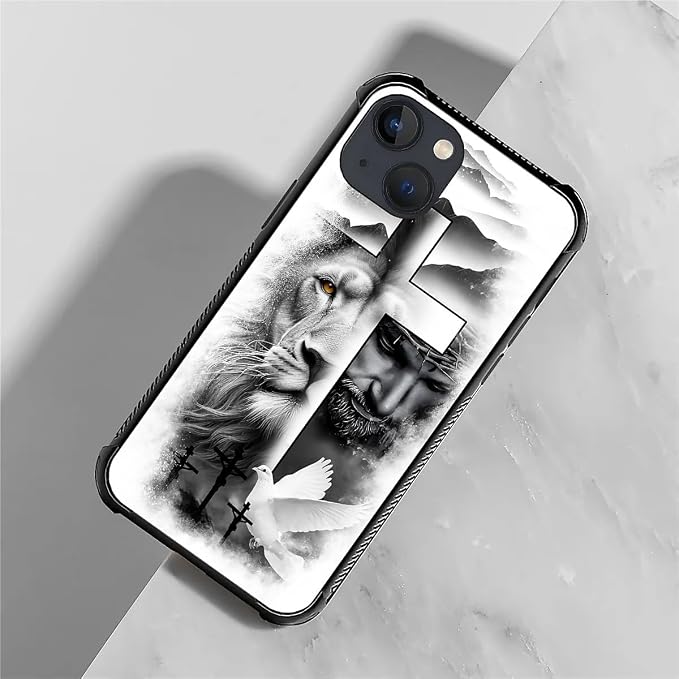 for iPhone 13 Mini Case, Lion Cross Jesus Christ Dove Pattern Made of Soft - Image 2