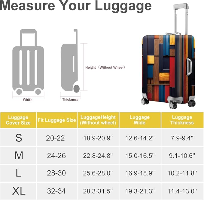 ANNA QUEEN Modern Geometric Wood Luggage Cover, Abstract Panel Suitcase - Image 4