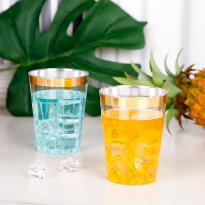 I00000 200 Pack Gold Plastic Cups, 10 oz Clear Plastic Cups Gold Rimmed - Image 6