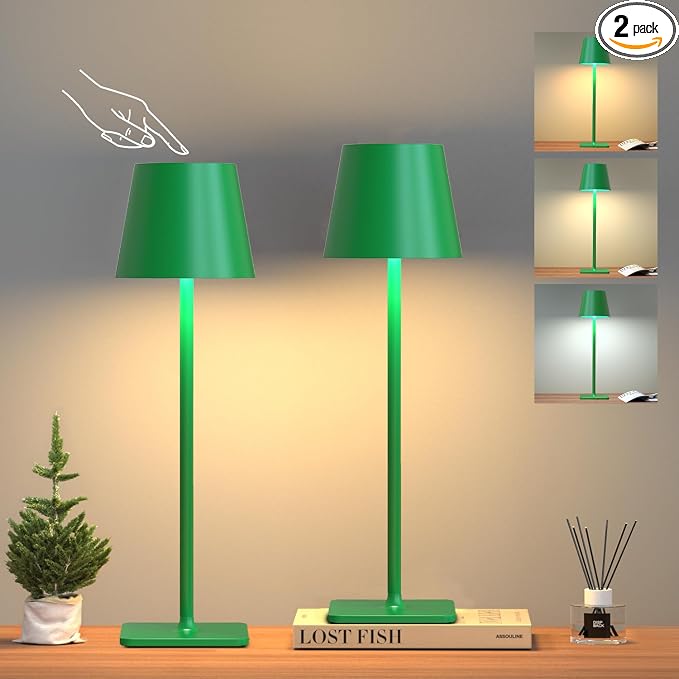 Yogaret Green Cordless Table Lamp Set of 2-3 Color Stepless and Dimmable by YogaretCeilingLight