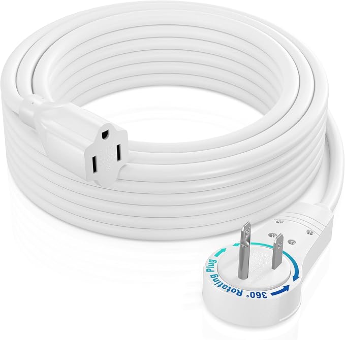Maximm Extension Cord 35 Foot White Flat Plug, 360° Rotating Power Cord Single by MaximmCable