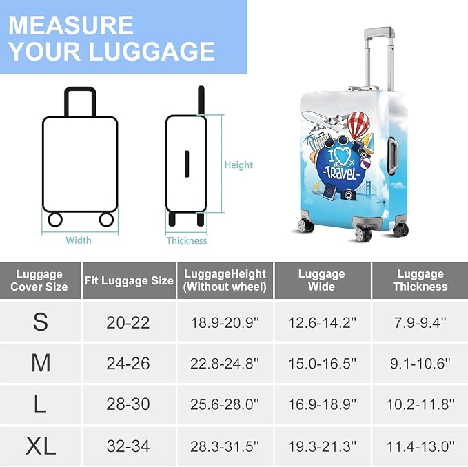 ANNA QUEEN I Love Travel Themed Luggage Cover, Stretchable Suitcase Protector - Image 7