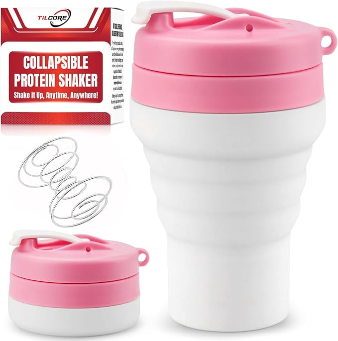 Protein Shaker Bottle Pink Collapsible by Unknown