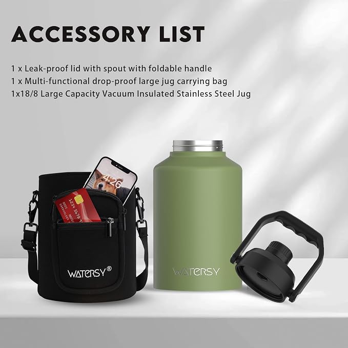 WATERSY 1 Gallon Water Bottle Insulated, BPA Free&Leak Proof, 128oz Stainless - Image 6