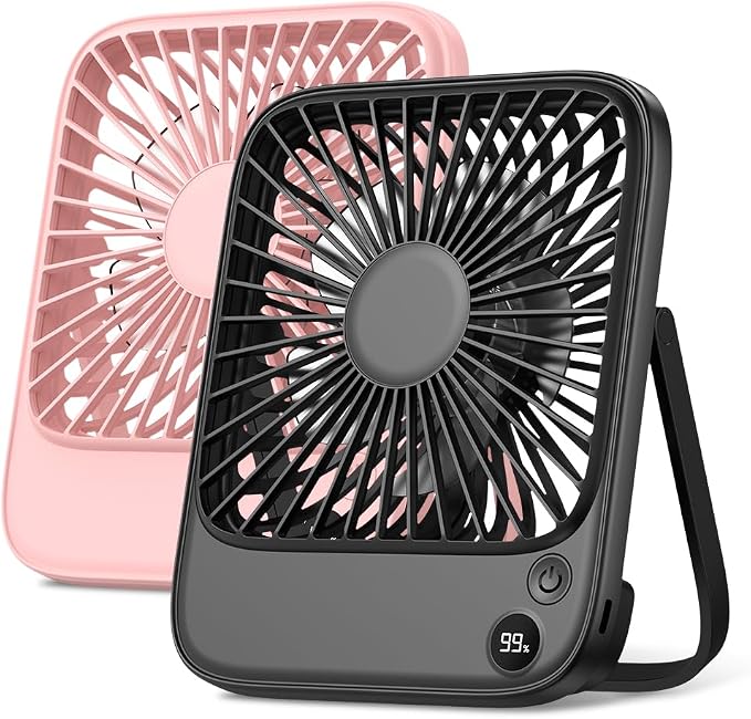 TOPK 2 Pack 5000mAh Portable Desk Fan, Ultra-Thin Rechargeable Battery Operated by TOPK