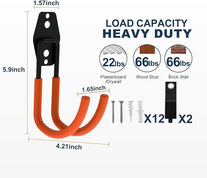 Garage Hooks Heavy Duty, 6 Pack Large Round Steel Garage Storage Hooks - Image 2