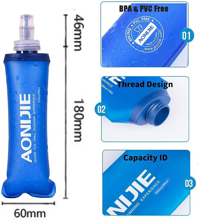 AONIJIE 2 Pack 250ML Collapsible TPU Soft Flask - Image 2