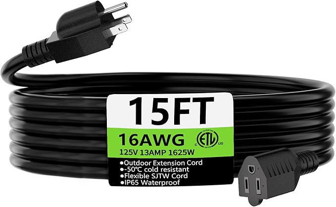 HUANCHAIN 15 FT 16 Gauge Black Indoor Outdoor Extension Cord Waterproof by huanchain
