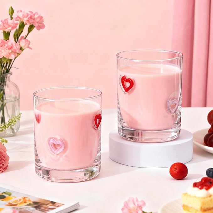 Skylety 2 Pcs Heart Icons Juice Glasses Love Drinking Cups 13.5 oz Old by Skylety