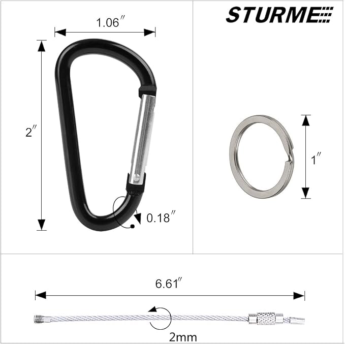 STURME 2" Aluminum D Ring Carabiners Clip D Shape Spring Loaded Gate Small - Image 2