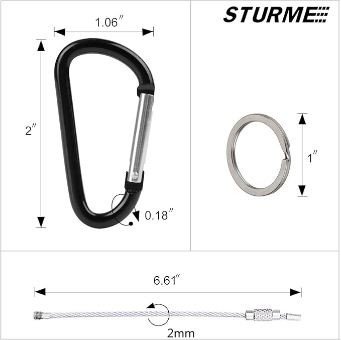 STURME 2" Aluminum D Ring Carabiners Clip D Shape Spring Loaded Gate Small - Image 2