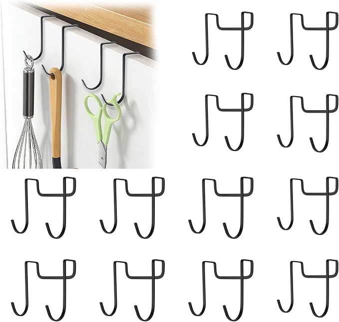 12Pcs Over Cabinet Double Hooks, Stainless Steel Over Cupboard Door Towel by UFURMATE