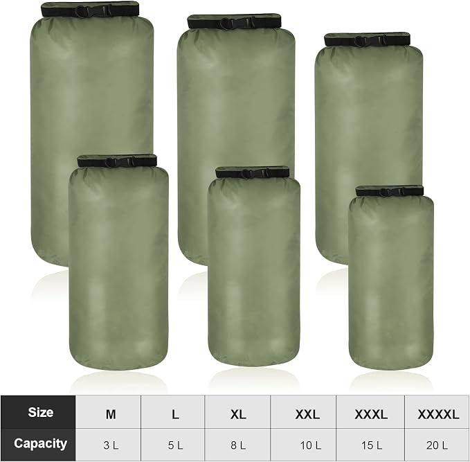 Shappy 6 Pcs Waterproof Dry Bag Set Ultralight Stuff Sack 20/15/10/8/5/3L - Image 4