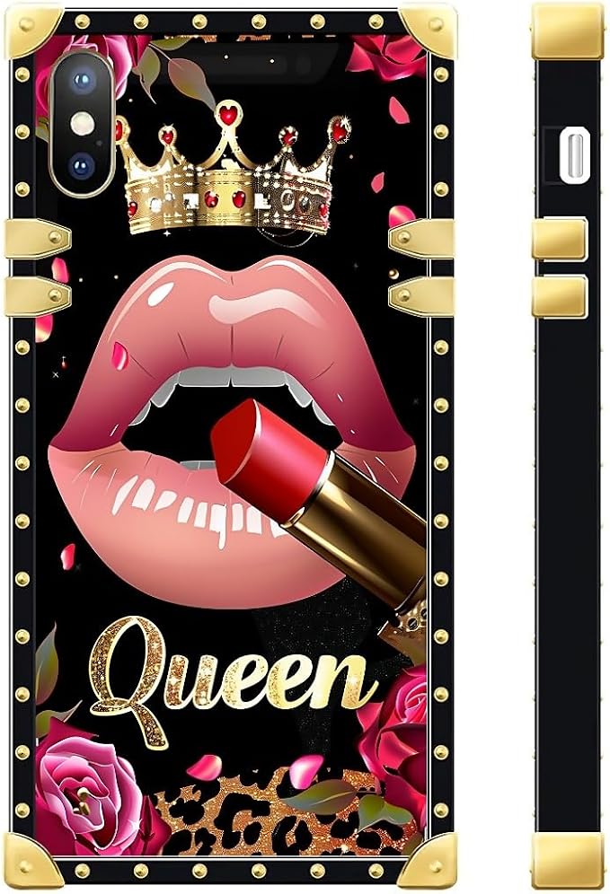 Compatible with iPhone XR Case, Glitter Red Rose Queen Leopard Lipstick Luxury - Image 3