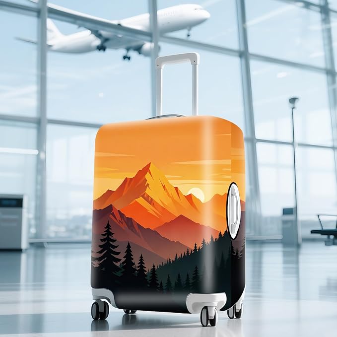 Retro Mountain Landscape Sunset Travel Luggage Cover -Stretchable Airplane - Image 9