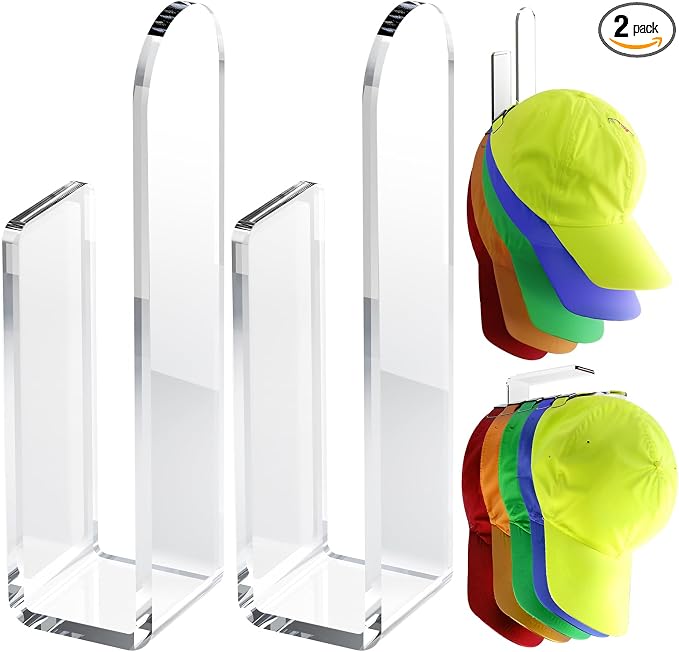 PAVSTINE Acrylic Hat Hook for Wall, 2 Pack Hat Organizer for Baseball Cap by PAVSTINE