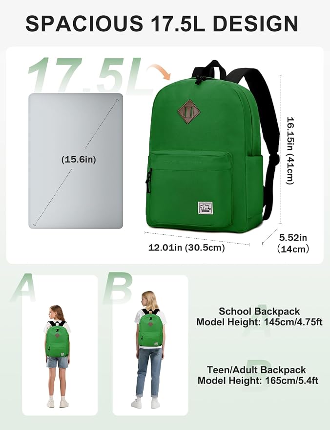 VASCHY Lightweight Backpack for School, Classic Basic Water Resistant Casual - Image 2