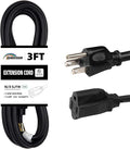 Extension Cord, UL Certified, 16 Gauge 3FT Black 3 Prong Heavy Duty, 16/3 SJTW by HONDERSON